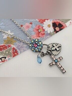 Mariana "Summer Fun" Silver Plated Cross Charms Pendant Crystal Necklace